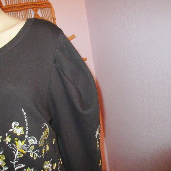 Gabrielle Union NY&C Embroidered Sweatshirt Size M Puff Sleeves Metallic Boho - Picture 6 of 11